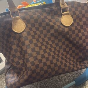 Brown Checkered Tote Bag